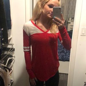VS PINK Red and white long sleeve